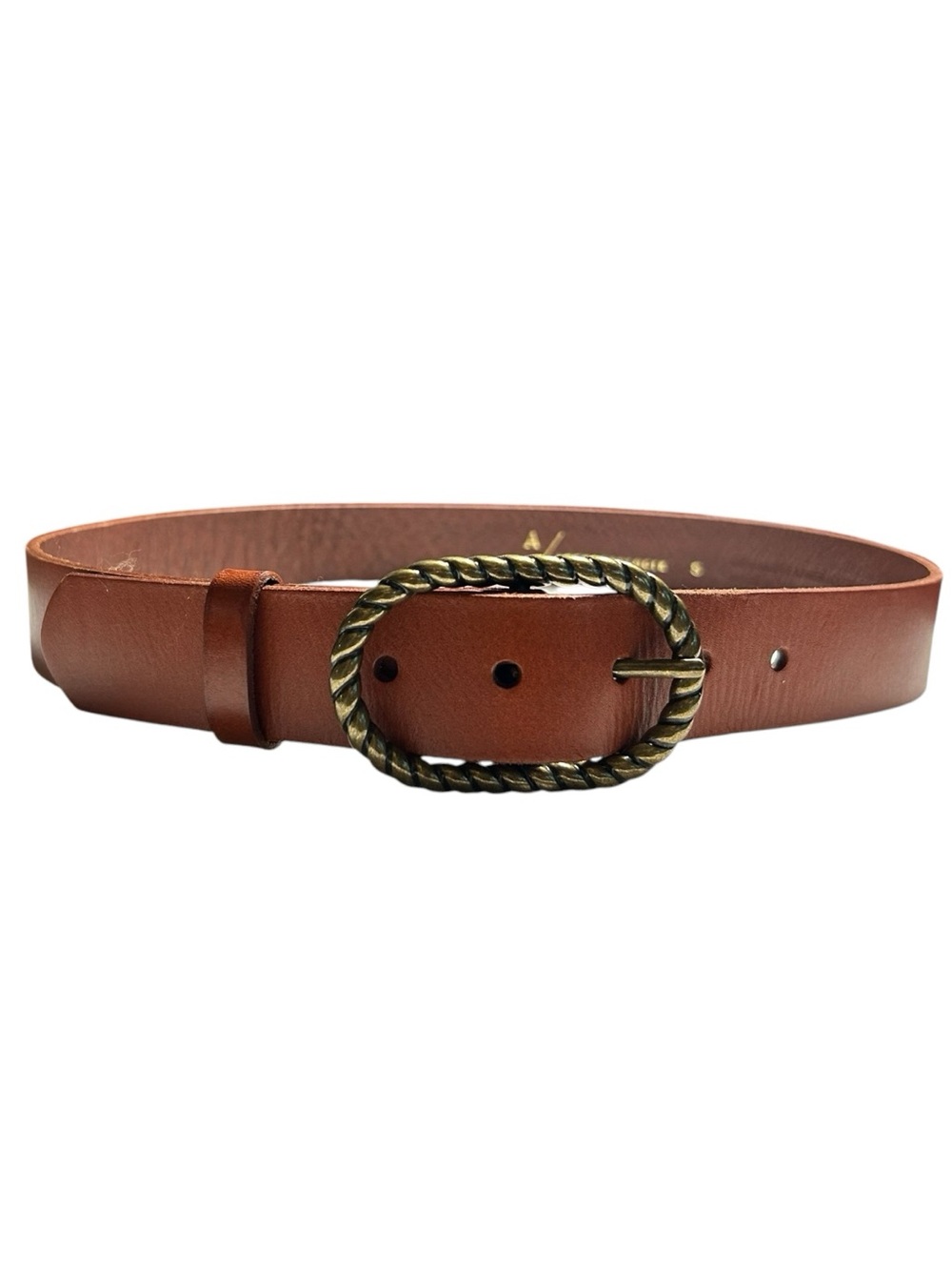 Anthropologie Twisted Rope Oval Leather Belt Cognac Brass Buckle Size S